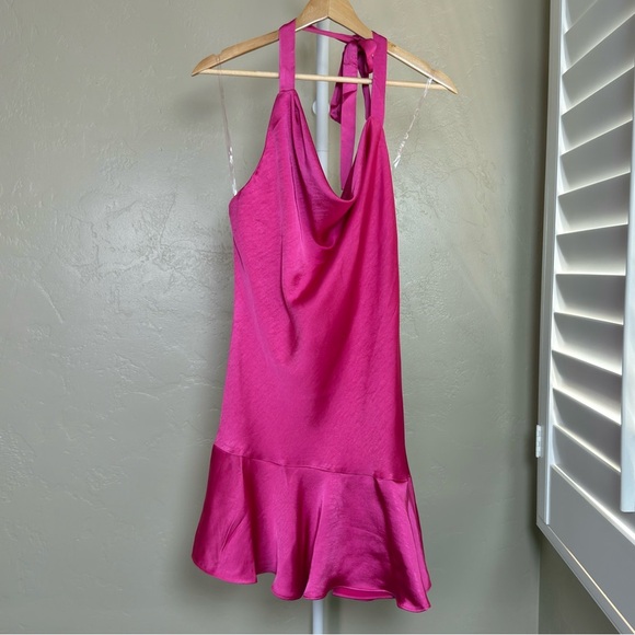 Lush Cowl Neck Ruffle Hem Mini Dress in Fuchsia Size Large - Picture 4 of 8